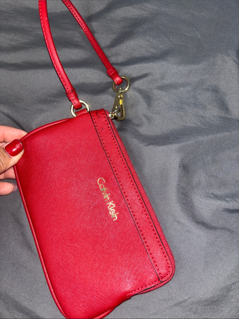 Calvin Klein Red Mini Wristlet with Gold Hardware